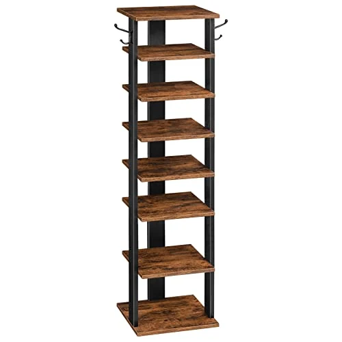 Limited-time offer: HOOBRO Shoe Rack Wooden, Tall Shoe Rack, Narrow Shoe Storage Organizer with 2 Hooks, Slim Narrow Shelf, Vertical Tower for Entrance, Living Room, Hallway, Industrial, Rustic Brown EBF07XJ01G1 from 49.99 GBP to 35.98 GBP (save 28%)