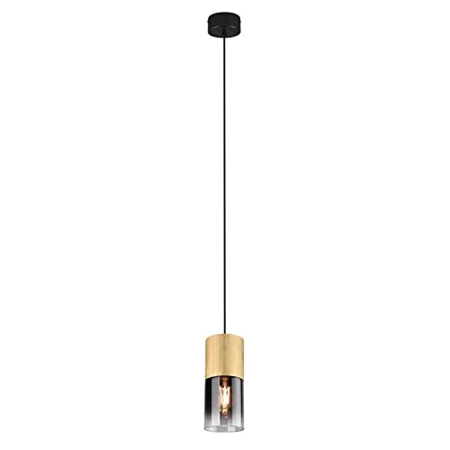 Trio Leuchten Robin 310600154 Pendant Light Metal Matt Brass Glass Smoke Coloured 1x E27