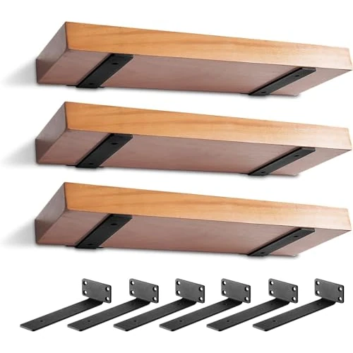 Offerta a tempo: Staffa per mensole resistente, staffa rustica per mensole galleggianti per montaggio a parete, 6 staffe per mensole industriali nere (confezione da 6 pollici) - 37% da 23.76 € a 15.01 €