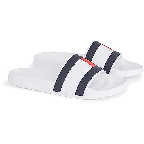 Tommy Hilfiger Men Rubber TH Flag Pool Slide Sandals, White (White), 45 EU