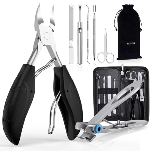 Offre limitée : INXEN Professionnel Pince Coupe Ongle Pied Pour Ongle Épais Incarné, Ncarnés ou Ciseaux Ongles,7Pcs Kit Manucure Pedicure,Noir de 19.99 € à 19.99 € (0.00% de remise)