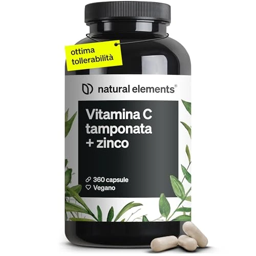 natural elements Vitamin C - 360 Kapseln - Hochdosiert mit 1000mg + 15mg Zink - Pflanzlich fermentiert & gepuffert (pH-neutral, säurefrei, magenschonend) - vegan, laborgeprüfte Qualität