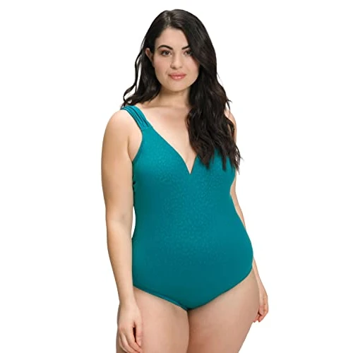 Limited-time offer: Ulla Popken Ladies Plus Size Plus Size Swimsuit Leo Jacquard Soft Cups Deep Back 795671, Lagoons Green, 22 from 42.49 £ to 42.49 £ (save 0.00%)