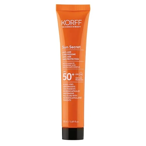 Oferta limitowana: Korff Sun Secret Płyn do twarzy z mikrokapsułkowymi pigmentami SPF50+ Light, bardzo wysoka ochrona, efekt nawilżający, z bezpiecznym kompleksem DNA, kwasem hialuronowym i witaminą PP, opakowanie 50 ml z 76.20 zł na 76.20 zł (oszczędź 0.