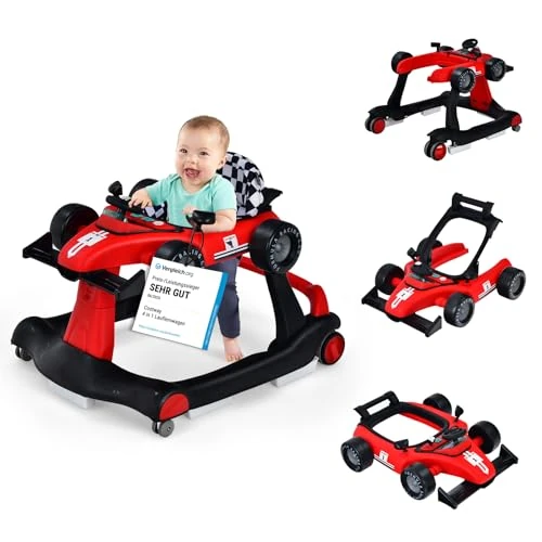 Offerta a tempo: COSTWAY Girello per Bambini 4 in 1, Altezza e Velocità Regolabili (Rosso) - 0.00% da 79.99 € a 79.99 €