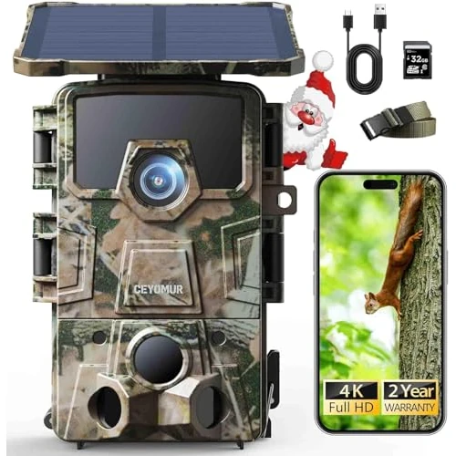 Offerta a tempo: CEYOMUR 4K UHD Fototrappola Solare, Wifi 6 Fototrappola Notturna con 120° Rilevamento Batteria Ricaricabile da 5200mAh, Fotocamera Caccia con Impermeabile IP66 Scheda SD da 64GB - 7% da 59.99 € a 55.95 €