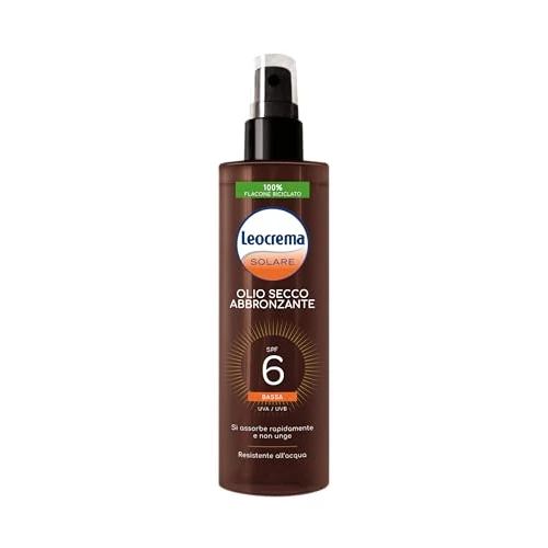 Offerta a tempo: Leocrema - Olio Abbronzante Spray SPF 6, Assorbimento Rapido senza Ungere, Resistente all'Acqua, 200ml - 50% da 9.99 € a 4.99 €