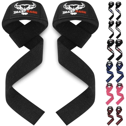 Limited-time offer: BEAST RAGE Weight Lifting Straps Fitness Padded Cotton Wrist Support Gel Advanced Grips Dumbbell Bar Wraps Heavy Duty Gym Bodybuilding Straps Power Deadlift Barbells Non Slip Exercise (Black) from 9.99 £ to 5.00 £ (save 50%)