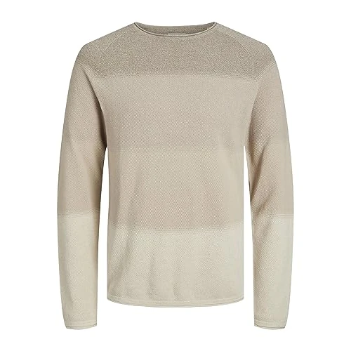 JACK & JONES Mens Hill Crew Knit Sweatshirt Long Sleeve Oatmeal Grad S