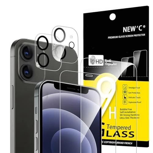 NEW'C 4 Pezzi, 2 x Pellicola Vetro Temperato per iPhone 12 Mini e 2 x Protezione Fotocamera Posteriore per iPhone 12 Mini - Antigraffio - Senza Bolle d'Aria - Ultra Resistente - Vetro Durezza 9H