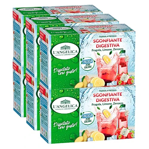 Offerta a tempo: 6x L'Angelica Tisana a Freddo Sgonfiante Digestiva con Fragola Limone e Zenzero Senza Calorie - 108 Filtri - 6% da 24.99 € a 23.59 €