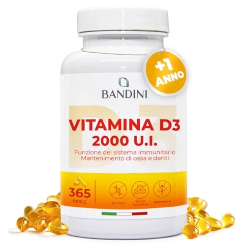 Bandini® Vitamin D3 | 365 Softgels 1 Year Supply - 2000 IU/50μg Vitamin D in Extra Virgin Olive Oil for Optimal Absorption | for Bones, Teeth, Muscles, Joints, Immune System | High Strength, Non-GMO