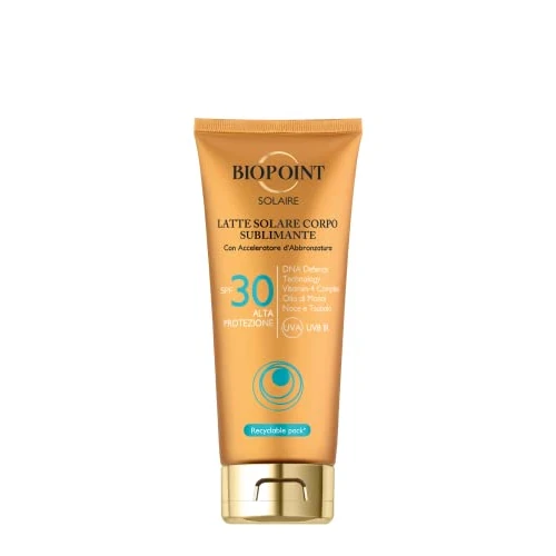 Offre limitee: Biopoint Solaire - Lait Solaire Corps Sublimante SPF 30 avec accélérateur de bronzage, Action antioxydante et Hydratant, Donne une peau Dorée et Lumineuse, 200 ml de 23.46 EUR a 23.46 EUR (economie 0%)