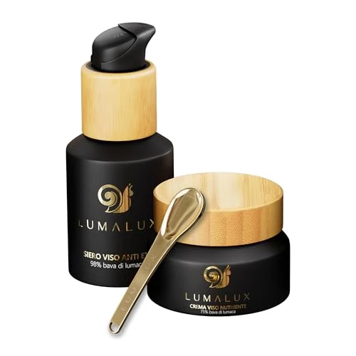 Lumalux Combo Pack 98% snail mucin serum 50ml & 75% organic snail cream 50ml with hyaluronic acid, aloe vera, vitamin E, turmeric, goji, shea butter for Women - 100% Natural Cosmetics