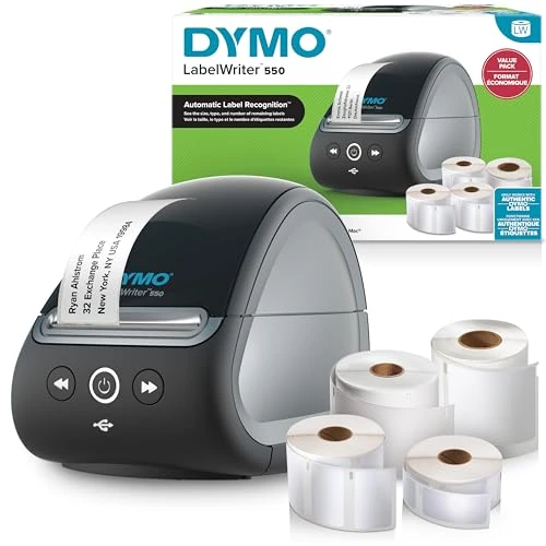 Oferta limitada: DYMO Impresora de Etiquetas LabelWriter 550 Bundle | Rotuladora con impresión térmica Directa | Reconocimiento automático de Etiquetas | Enchufe de 2 Clavijas (Europa) de 201.61 € a 201.61 € (ahorro 0.00%)