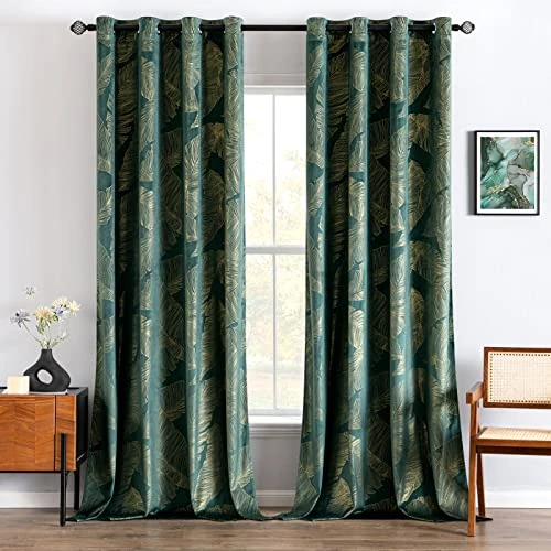 Offerta a tempo: MIULEE Tende velluto foglie dorate passanti 2pz L140xA260 Verde - 0.00% da 59.99 € a 59.99 €