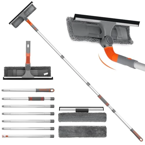 Offerta a tempo: Lavavetri Professionale con Manico Telescopico(254cm), 2 in 1 Pulitore Vetri Finestre Lava Vetri con Tergivetro con 2 panni in microfibra Pulisci Vetri, Lavavetri per Specchi Auto Vetro Finestra Alta - 0.00% da 29.99 € a 29.99 €