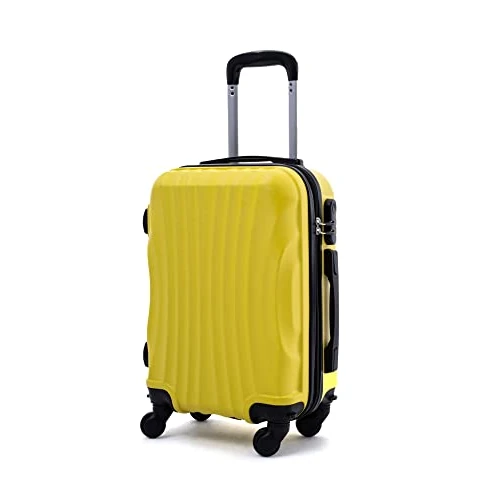 R.Leone Valise Trolley Bagage à main 55 x 40 x 20 cm rigide ultra léger en ABS 4 roues autonomes 3N, jaune, 60x40x20 ruota smontato 55x40x20 cm, Roue pivotante