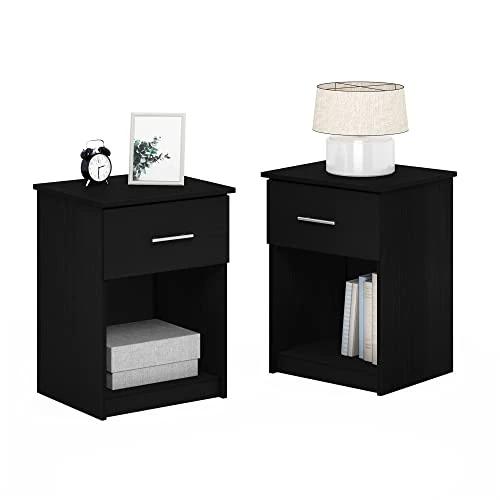 Furinno Tidur Mesilla de Noche con Tirador y 1 Cajón, Engineered Wood, Americano, 45 (W) x 61.3 (H) x 39.8 (D) cm, 2 Unidades