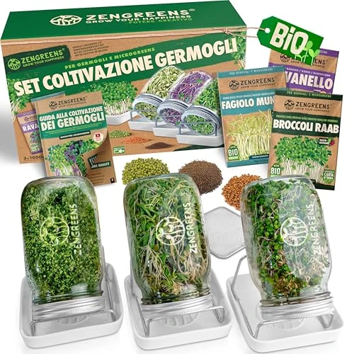 Oferta limitada: zengreens® Kit de Cultivo de brotes Bio - Set de 1, 2 o 3 tarros de germinación - Incluye Tarro germinador, Bandeja de Cultivo y Semillas para brotes - Incl. guía y videocurso Online de 55.99 € a 55.99 € (ahorro 0.00%)