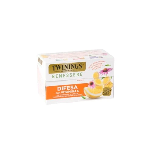Offerta a tempo: Twinings, Benessere Difesa, Tè Verde, Zenzero ed Echinacea Aromatizzati al Limone, con Vitamina C per il Benessere Immunitario, 1 Confezione da 18 Filtri - 43% da 3.49 € a 2.00 €