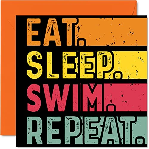 Limited-time offer: Birthday Card Funny for Her or Him - Eat, Sleep, Swim, Repeat - Happy Birthday Cards for Swimming Swimmer Lovers Gifts, 145mm Greeting Cards All Occasions Kids or Adult from 3.99 £ to 3.99 £ (save 0.00%)