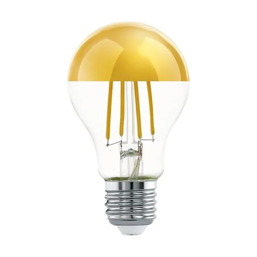 Eglo LED Filament Light Bulb with Golden Crown Mirror top, Half-Mirrored Edison lamp, 7.5 watt (Equivalent to 60 watt), 806 Lumen, Warm White Glow, 2700 Kelvin, A60, Ø 2.4"