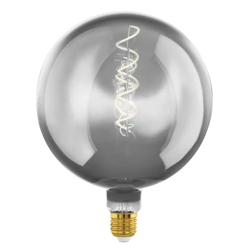 EGLO E27 LED globe gloeilamp dimbaar, vintage Edison spiraal filament lamp Big Size in chroom gestoomd, lichtbron extra-groot, 4 Watt, 50 Lumen, warm wit, 2200 Kelvin, G200, Ø 20 cm