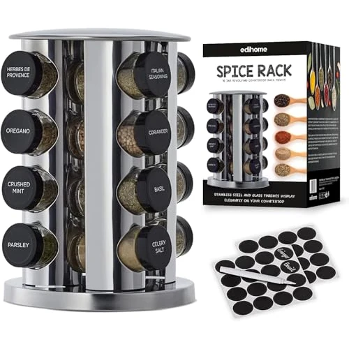 Oferta limitada: edihome, Especieros para Cocina, 16 Botes Especias, con Tapas y dosificadores individuales, Organizador, Giratorio, 360º, con Etiquetas para los Frascos de 25.13 € a 25.13 € (ahorro 0.00%)