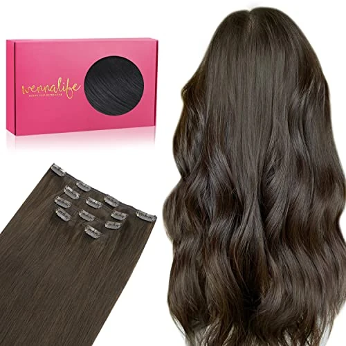 Offerta a tempo: WENNALIFE Extension con clip in capelli veri, 80 g, 5 pezzi, 45 cm, colore marrone scuro chiaro - 15% da 78.99 € a 67.13 €
