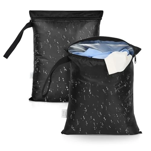 Offerta a tempo: OTraki Sacco Biancheria Sporca Viaggio Riutilizzabile Wet Bag con Zip Tessuto Oxford Impermeabile Sacchetto Organizer per Gym Asciugamani Spiaggia Costume da Bagno Nero 30 x 36 cm 2 Pezzi - 38% da 12.59 € a 7.77 €