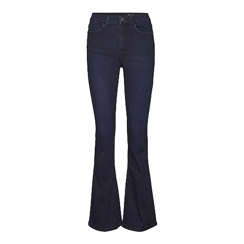 NOISY MAY Women Flared Jeans | High Waist Denim Stretch Pants | Wide Vintage Trousers NMSALLIE, Colore:Blu Scuro, Taglia:32W / 32L