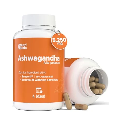 Ashwagandha ad alta potenza. Adattogeno e Nootropo con Sensoril® (10% Withanolidi) | Sonno Profondo, Benessere Generale, Energia, Concentrazione | 4 mesi | 2 Volte Più Concentrato del KSM-66