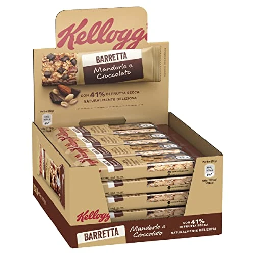 Offerta a tempo: Kellogg's Barretta | Barrette Cereali al gusto Mandorle e Cioccolato| Ricca di Fibre e con 41% di Frutta Secca | vegetariano| Confezione Display 16 barrette da 32g - 27% da 15.80 € a 11.48 €