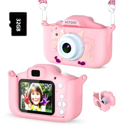 Offerta a tempo: ASTGMI Macchina Fotografica Bambini, 12MP Mini Ricaricabile Fotocamera Digitale Bambina Videocamera Regalo per Ragazze Ragazzi 3-10 Anni, con Scheda 32 GB, Regali Giocattolo di Natale & Compleanno - 33% da 29.99 € a 19.99 €