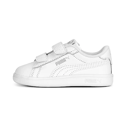 PUMA Unisex Kids Smash 3.0 L V Ps Baskets, Puma White Cool Light Gray, 28 EU