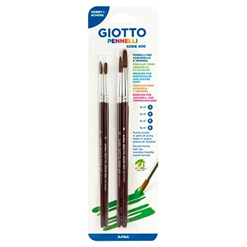 Offre limitée : GIOTTO Pinceaux série 400 N.3,4,5,8, Pointe Ronde Poils de Poney, 4 pièces poignée Bordeaux de 6.42 € à 6.42 € (0.00% de remise)