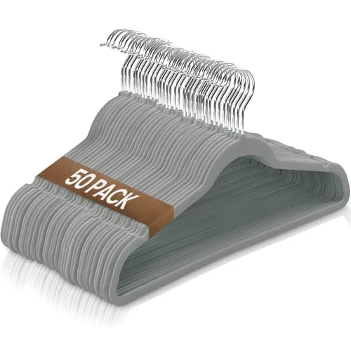 Offerta a tempo: Ediesi, Grucce Appendiabiti in Velluto, 50 pezzi, grigio, antiscivolo, morbido, sottile, per pantaloni, camicia, gonna, abiti (50 unità, grigio senza corbatterio) - 6% da 22.99 € a 21.55 €