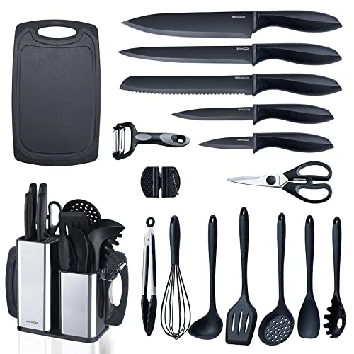 Limited-time offer: RAXCO Kitchen Knife Sets with Block, 18-Piece Kitchen Utensils with 5-Piece Knife Sets and 7-Piece Silicone Spatula from 29.99 GBP to 25.49 GBP (save 15%)