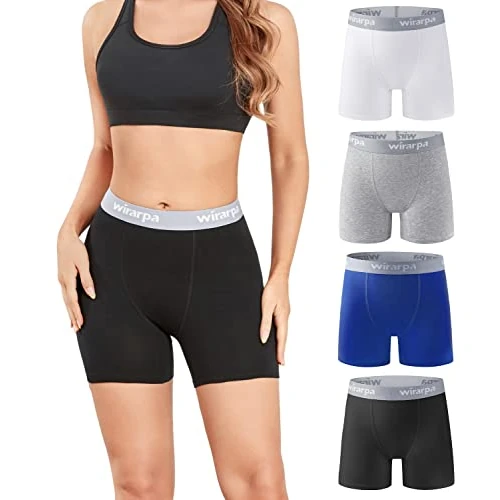 wirarpa Boxershort voor dames, katoen, briefs voor onder jurk, voor fietsen, lange onderbroek, zomer, verpakking met 4 stuks, veelkleurig A1, S