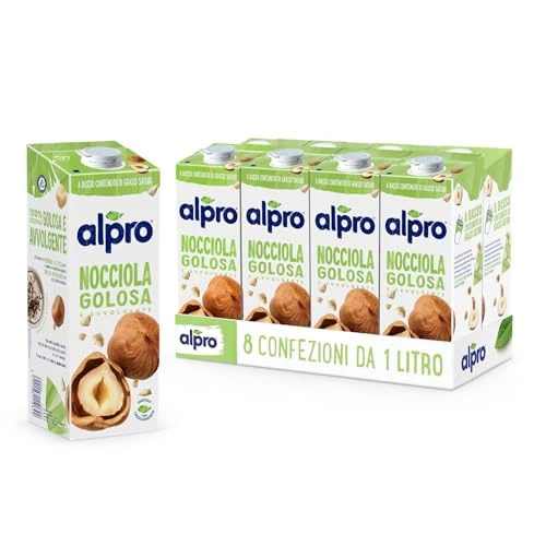 Alpro Haselnuss-Drink, Pflanzlicher Drink, Vegan, Laktosefrei, Glutenfrei, UHT, 8x1L