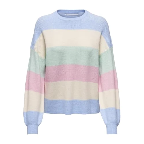 ONLY Women's Onlatia KNT Noos L/S Stripe Pullover Sweater, Kentucky Blue/Whitecap/Surf, M