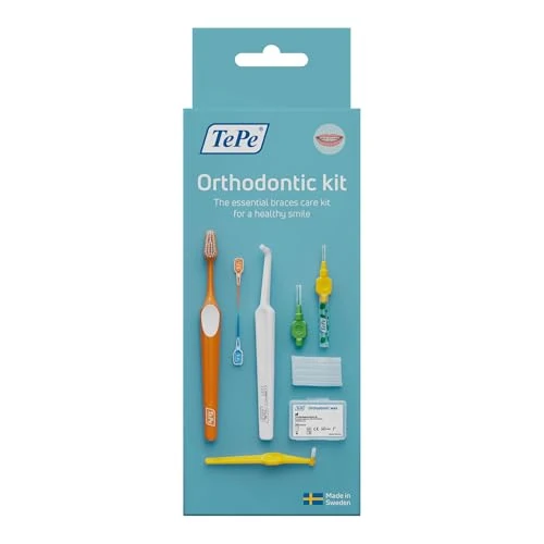 TePe Orthodontic Kit, 10 ud. kit cuidado bucal para limpiar brackets e implantes, herramientas de limpieza interdental, apto limpieza dental para eliminación de placa, kit dental con cera ortodóntica