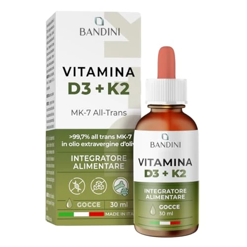 Beperkte aanbieding: Bandini® Vitamine D3 K2 Druppels, in Extra Virgin Olijfolie EVO, Vitamine D Cholecalciferol 1000 IE per druppel + Vit K MK-7 Menaquinone Kappa 99,7% 100 mcg per druppel, met handige druppelaar van 14.90 EUR naar 14.90 EUR (besparing 0%)