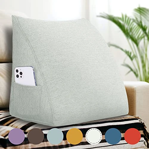 Offerta a tempo: Johnear - Cuscino per la schiena, in lino, per la lettura, grande cuscino lombare per divano, schienale, testiera, a cuneo, cuscino triangolare, cuscino di appoggio, bianco, 45cm - 0.00% da 49.99 € a 49.99 €