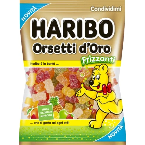 Haribo Orsetti d'Oro Frizzanti, Caramelle Gommose Frizzanti, Gusto Frutta, Ideali per Feste e Dolci Momenti di Relax - 150gr