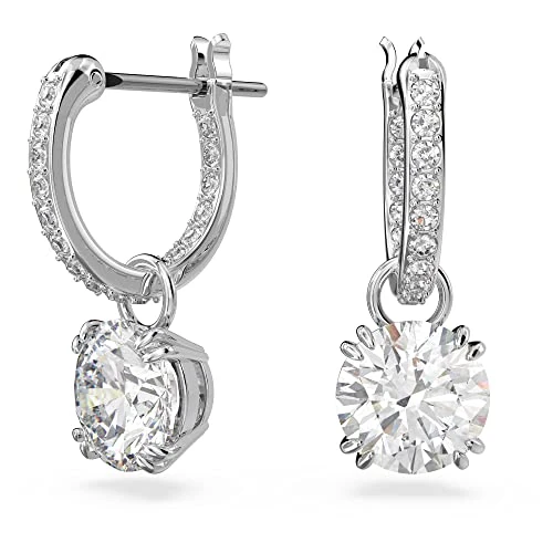 Swarovski Długie kolczyki Constella, Szlif okrągły, Białe, Powłoka z rodu