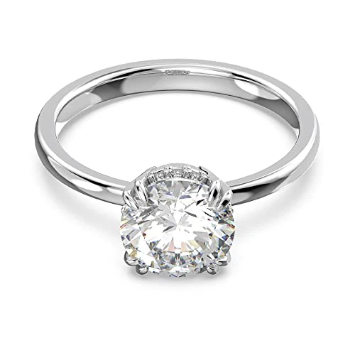 Swarovski Anillo de cóctel Constella, Talla redonda, Blanco, Baño de rodio