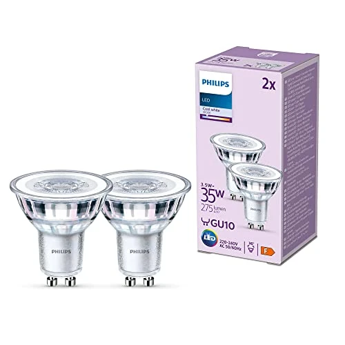Philips LED Classic Spot Light Bulb 2 Pack [Cool White 4000K - GU10] 35W, Non Dimmable. for Home Indoor Lighting