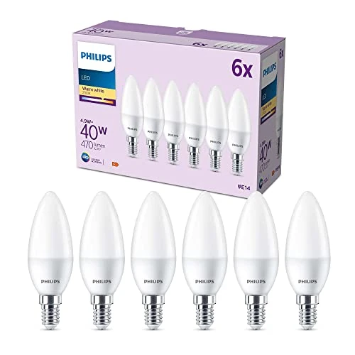 Limited offer: Philips LED Lampadina LED, Luce Bianca Calda, E14, 6 Pezzi from 14.99 EUR to 11.49 EUR (save 23%)